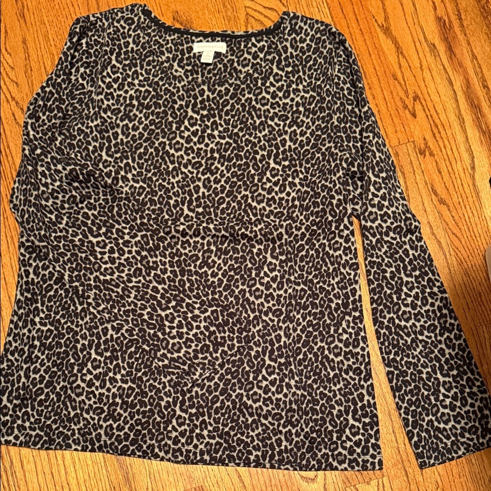 Charter Club Animal Print Long Sleeve Top